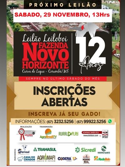 148º Leilão Leiloboi Fazenda Novo Horizonte